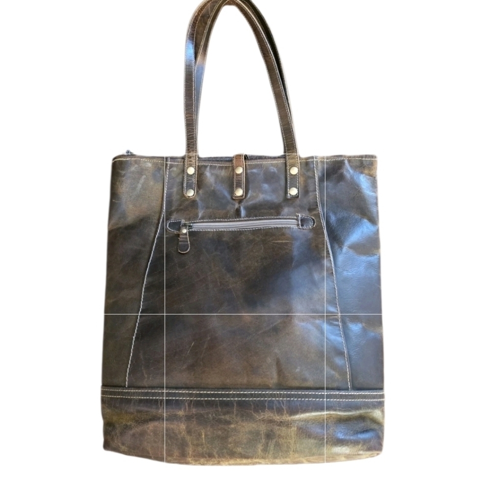 Myra TRAX Tote Bag 100% Leather Brown Purse Laptop School Sturdy Distressed